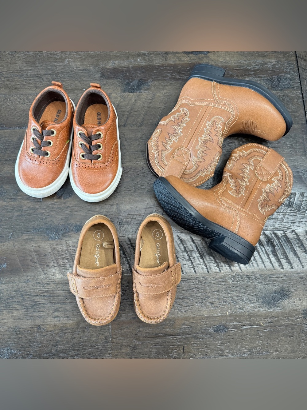 5.0 Baby Toddler Brown Shoe Lot - Cowboy Boots, Sneakers & Loafers